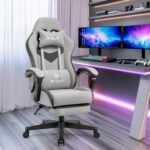N-GEN GAMING Video Gaming Chair Office Computer Desk Use Ergonomic Reclining Backrest Adjustable Armrests Lumbar Support Footrest High Density Foam Breathable Fabric Heavy Duty Base (Grey) - Image 3