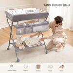 Baby Changing Table with Wheels, Maydolly Portable Adjustable Height Folding Diaper Station with Nursery Organizer & Storage Rack for Newborn Baby and Infant (Light Grey) - Image 7