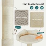 DUMOS 54-inch Indoor Cat Tree Tower –Multi-Level Pet House for Large Cats with 2 Condos, Scratching Posts, Round Platform, Small Ladder, and Toys, Beige - Image 7