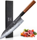 8 Inch Japanese Knife, Hand Forged 5 Layers High Carbon 9CR18MOV Steel Rosewood Handle Chef Knife, Ultra Sharp Durable Professional Kitchen Knife, A Thoughtful Birthday Gifts for Mom/Dad - Image 2