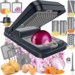 12-in-1 Vegetable Chopper, Kitchen Gadgets with 7 Blades, Veggie, Food, Onion Chopper, Cucumber Slicer, Versatile Mandoline, Includes Egg Separator & Finger Guard, Gray - Image 2