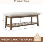 Entryway Bench, Chenille Upholstered Shoe Benches for Bedroom, Ottoman Bench with Solid Wood Shelf, Storage Benches for Hallway, Living Room(Beige) - Image 3