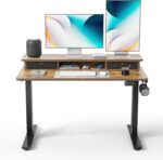 FEZIBO 48'' x 24'' Height Adjustable Electric Standing Desk with Double Drawer, Home Office Stand Up Table with 4 Height-Adjustable Feets & 2 Hooks, Vintage Brown - Image 2