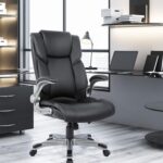 COLAMY High Back Executive Office Chair- Ergonomic Home Computer Desk Leather Chair with Padded Flip-up Arms, Adjustable Tilt Lock, Swivel Rolling Chair for Adult Working Study-Black - Image 3