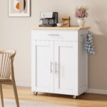 Kitchen Island Cart with Storage, Small Kitchen Island on Wheels with Large Drawer, Adjustable Shelf & Towel Rack, Rolling Island Table for Kitchen & Dining Room, White - Image 9