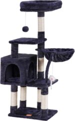 Heybly Cat Tree with Toy, Cat Tower Condo for Indoor Cats, Cat House with Padded Plush Perch, Cozy Hammock and Sisal Scratching Posts, Smoky Gray HCT004SG - Image 8