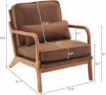 Karl home Accent Chair Mid-Century Modern Chair with Pillow Bronzing Cloth Upholstered Lounge Arm Chair with Solid Wood Frame & Soft Cushion for Living Room, Bedroom, Balcony, Brown - Image 3