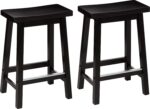 Amazon Basics Solid Wood Saddle-Seat Kitchen Counter Barstool with Footrest, Easy Assembly - 24-Inch Height - Black - Set of 2 - Image 2