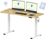 FLEXISPOT EN1 One-Piece Solid Wooden Standing Desk 55 x 24 Inches Height Adjustable Electric Sit Stand Home Office Desks (White Frame + Rubber Wood Top, 2 Packages) - Image 2