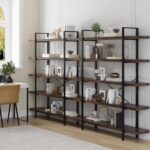 Heavy Duty 5-Tier Industrial Bookcase, 47" Wide Wood Bookshelf for Home Office, 120lbs Shelf Capacity, Rustic Open Shelving Display with Reinforced Horizontal Shelf for Living Room Bedroom - Image 10