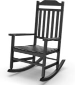 Patio Rocking Chair Outdoor,Set of 1,Weather Resistant Poly Resin Oversized Porch Rocker,High Back Smooth Design,350lb Weight Capacity,Indoor Outdoor Use(1,Black) - Image 2