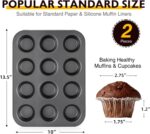 HONGBAKE Muffin Pan for Baking, Nonstick Cupcake Tin 12 Cup, 2 Pack Cup Cake Tray, Premium Cheesecake Pans, Dishwasher Safe - Dark Grey - Image 7