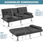 Yaheetech Convertible Sofa Bed Adjustable Fabric Couch Sleeper Modern Recliner Reversible Loveseat Folding Daybed Guest Bed, Removable Armrests, Cup Holders, 3 Angles, 772lb Capacity, Dark Gray - Image 4