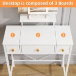 Small Makeup Vanity Desk with 3 Fabric Drawers, Vanity Table 11.8" D x 27.5" W with Mirror and Lights and Height-Adjustable Stand, Vanity for Girls Gifts, Bedroom and Small Spaces, White - Image 9