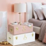 Vixdonos Metal Trunk Decorative Storage Box Set of 2 College Dorm Chest with Handle (Pink and White) - Image 7