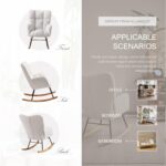 Nursery Rocking Chair, Teddy Upholstered Glider Rocker with High Backrest Armchair, Modern Rocking Accent Chairs for Nursery, Living Room, Bedroom, Offices (Ivory) - Image 8