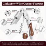 Waiters Corkscrew Wine Opener, Wine Key For Servers Bartenders Sommeliers. Cork Screw Wine Bottle Opener. Stainless Steel & Classic Rosewood Inlay. Serrated Foil Cutter. Magnetic Gift Box - Image 4