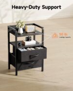 Night Stand Bedside Charger Bedroom - Nightstand with Charging Station & LED Light Strip, Night Stand with Storage Shelf & 2 Fabric Drawers, Morden End Table with U-S-B Ports & AC Outlets - Image 8