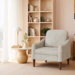 JUMMICO Corduroy Fabric Club Chair, Accent Barrel Chair, Furry Sherpa Elegant Armchair with Cozy Soft Padded, Suitable for Reception Room Bedroom Living Room Office (Beige) - Image 3