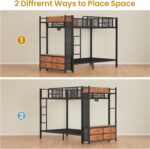 Itaar Metal Bunk Bed Twin Over Twin with Hall Tree, Power Outlet, LED Bunk Bed with 4 Storage Drawers, Bed with Safety Guardrail & Ladders, No Box Spring Needed, Easy Assembly, Rustic Brown - Image 5