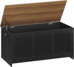HOOBRO Storage Bench, 39.3" Retro Wooden Storage Chest, Wooden Storage Trunk, Toy Chest with Lift Top, Multifunctional Entryway Organizer, for Entryway, Living Room, Black and Walnut BH141CW01 - Image 2