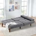 COLAMY Futon Sofa Bed-Fabric Small Couch, Small Lounge Convertible with 2 Cup Holders, Removable Soft Armrest, Adjustable Backrest for Dorm/Bedroom/College - Image 3