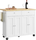 SUNLEI Kitchen Island with Storage, Rolling Kitchen Island Cart with Wheels & Drop Leaf & Towel Rack & 2 Drawers, Portable Island Table for Kitchen, White - Image 8