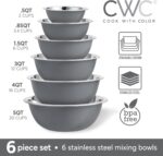 COOK WITH COLOR Stainless Steel Mixing Bowls Set - Nesting Bowls, 6 Pieces, Grey - Image 3