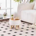 Wimarsbon Storage Ottoman, Modern Round Footrest with Soft Padded Seat, Teddy Velvet Footstool with Wood Legs, Accent Small Table or Plant Stand for Hallway, Living Room (Cream) - Image 3