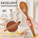 Wooden Spoons for Cooking, 6 Pcs Natural Teak Wooden Kitchen Utensils Set, Cooking Utensils Set with Long & Comfort Grip, Wooden Spoons Spatula Set Perfect for Non-Stick Cookware - Image 6