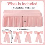 Pink Crib Bed Skirts with 4 Large Cot Bow Baby Crib Skirt for Boys Girls Nursery Toddler Bedskirt Dust Ruffle 14" Drop - Image 3