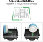 Dish Drying Rack, Expandable Dish Rack for Kitchen Counter, Stainless Steel Dish Drainer with Drainboard Set and Utensil Holder (Black) - Image 6