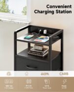 Night Stand Bedside Charger Bedroom - Nightstand with Charging Station & LED Light Strip, Night Stand with Storage Shelf & 2 Fabric Drawers, Morden End Table with U-S-B Ports & AC Outlets - Image 6