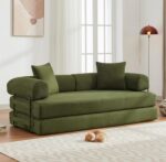 Convertible Folding Sofa Bed, Modular Floor Sofa with Removable Backrest, 3-Seater Fold Out Couch Bed with Pillows, King Size Futon Lazy Couch Corduroy Sleeper for Living Room, Dorm, Green - Image 2