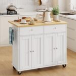 SUNLEI Kitchen Island with Storage, Rolling Kitchen Island Cart with Wheels & Drop Leaf & Towel Rack & 2 Drawers, Portable Island Table for Kitchen, White - Image 2