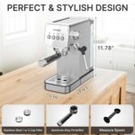 Espresso Machine with Steam Milk Frother,20 Bar Stainless Steel Coffee Maker for Latte & Cappuccino,Detachable Water Tank/Drip Tray, Hot Water Function for Home & Office Use - Image 8