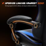 Sweetcrispy Video Game Desk Chair - Ergonomic Computer with Footrest and Comfy Lumbar Support, PU Leather Recliner with Headrest, Fixed Up Armrest, Height Adjustable with 360° Swivel, for Adults, Blue - Image 6