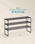 SONGMICS Shoe Rack, 3-Tier Shoe Organizer, Metal Storage Shelf, Upright or Upside Down, for 16-20 Pairs, Stackable, for Entryway, 11.8 x 36.2 x 21.7 Inches, Black ULSA303B02 - Image 4