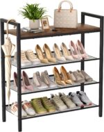 Shoe Rack for Front Door Entrance, 4 Tier Shoe Rack for Entryway, 12-16 Pairs of Shoes, Metal Shoe Rack Organizer, Free Standing Shoe Rack for Closet (Black+Rustic Brown) - Image 2