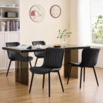 Modern Dining Chairs Set of 4, Heavy Duty Upholstered Side Chairs with Faux Leather, Comfortable Cushions & Durable Metal Legs with Adjustable Feet, Perfect for Kitchen, Dining Room (Black) - Image 7