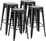 Furmax 30 Inches Metal Bar Stools Bar Height High Backless Stools Indoor Outdoor Stackable Kitchen Stools Set of 4 (Dark Black) - Image 2