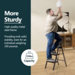 WOA WOA 3 Step Ladder, Folding Step Stool with Non-Slip Pedals, Portable Stepping Stool for Adults, Sturdy Steel Ladder, Space Saving for Home, Anti Skid Feet, Support 330lbs - Black - Image 3