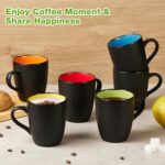6 Pack Porcelain Coffee Mugs Set, 12 Ounces Ceramic Coffee Mugs, Matte Black Coffee Mug, Restaurant Cups for Coffee, Tea, Cappuccino, Cocoa, Cereal, Black outside and Colorful inside - Image 3