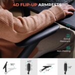 CAPOT Ergonomic Mesh Office Chair, Adjustable Lumbar High Back Desk Chair 400lbs, 4D Flip-up Arms, 3-Level Tilt Backrest, 3D Headrest, PU Wheels, Swivel Rolling Computer Seating for Long Desk Work - Image 5