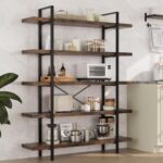 Heavy Duty 5-Tier Industrial Bookcase, 47" Wide Wood Bookshelf for Home Office, 120lbs Shelf Capacity, Rustic Open Shelving Display with Reinforced Horizontal Shelf for Living Room Bedroom - Image 8
