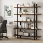 Heavy Duty 5-Tier Industrial Bookcase, 47" Wide Wood Bookshelf for Home Office, 120lbs Shelf Capacity, Rustic Open Shelving Display with Reinforced Horizontal Shelf for Living Room Bedroom - Image 6