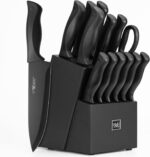 Knife Set, HUNTER.DUAL 15 Pcs Kitchen Knife Set with Block Self Sharpening, Dishwasher Safe, Anti-slip Handle, Black - Image 2