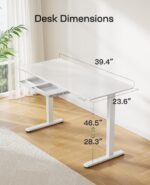 Marsail Glass Electric Standing Desk with Drawer, 40 x 24 Inches Height-Adjustable Desk, One-Piece Tempered Glass Top, Ergonomic Home Office Sit Stand Desk with 4 Preset Heights, White - Image 8