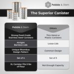 Pebble & Stem® Silver Stainless Steel Canister Set for Kitchen Counter, Food-Grade Canister Set of 4, Airtight Lids, Sugar and Flour Containers for Countertop, Coffee and Tea Storage, Farmhouse Decor - Image 7