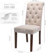 COLAMY Button Tufted Dining Chairs Set of 6, Accent Parsons Diner Chair Upholstered Fabric Dining Room Chairs Stylish Kitchen Chairs with Solid Wood Legs and Padded Seat - Dark Beige - Image 4